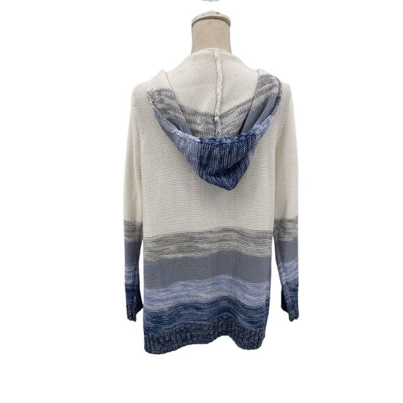 Lola Ombre Knit Stripe Open Front Hooded Cardigan Sweater M Cottage Boho Beach - Picture 2 of 13